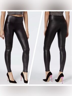 Spanx Black Faux Leather Moto Leggings - XS